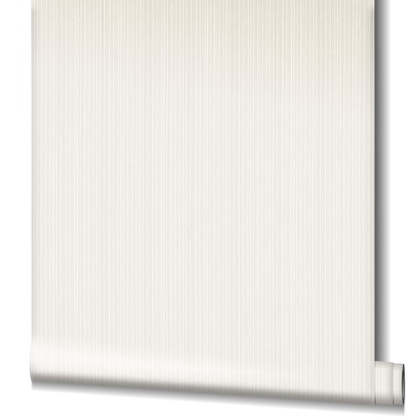 Cream vertical-striped wallpaper roll, white stripe, rolled at the bottom edge.