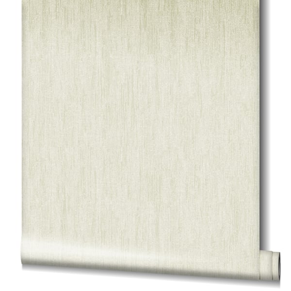 White linen-textured wallpaper roll with subtle vertical pattern and curled bottom edge.