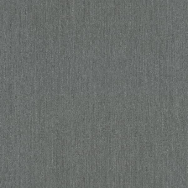 Gray textured wallcovering swatch with subtle vertical grain and heathered finish in silver grey.