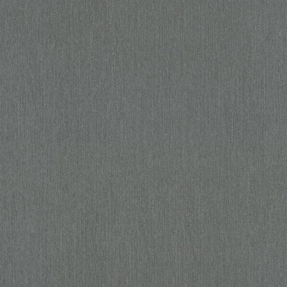 Gray textured wallcovering swatch with subtle vertical grain and heathered finish in silver grey.