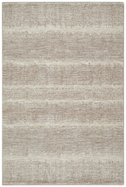 Neutral beige rug with creamy ivory and tan tones, subtle horizontal banded texture, rectangular and modern.