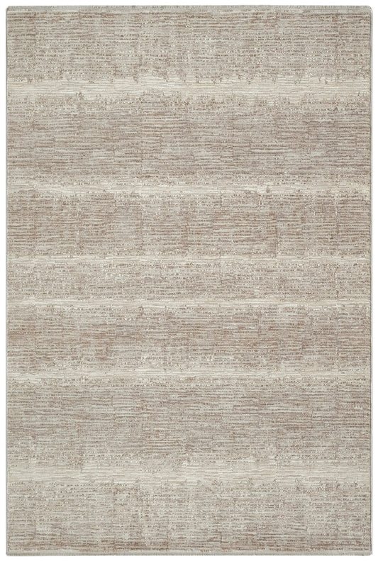 Neutral beige rug with creamy ivory and tan tones, subtle horizontal banded texture, rectangular and modern.
