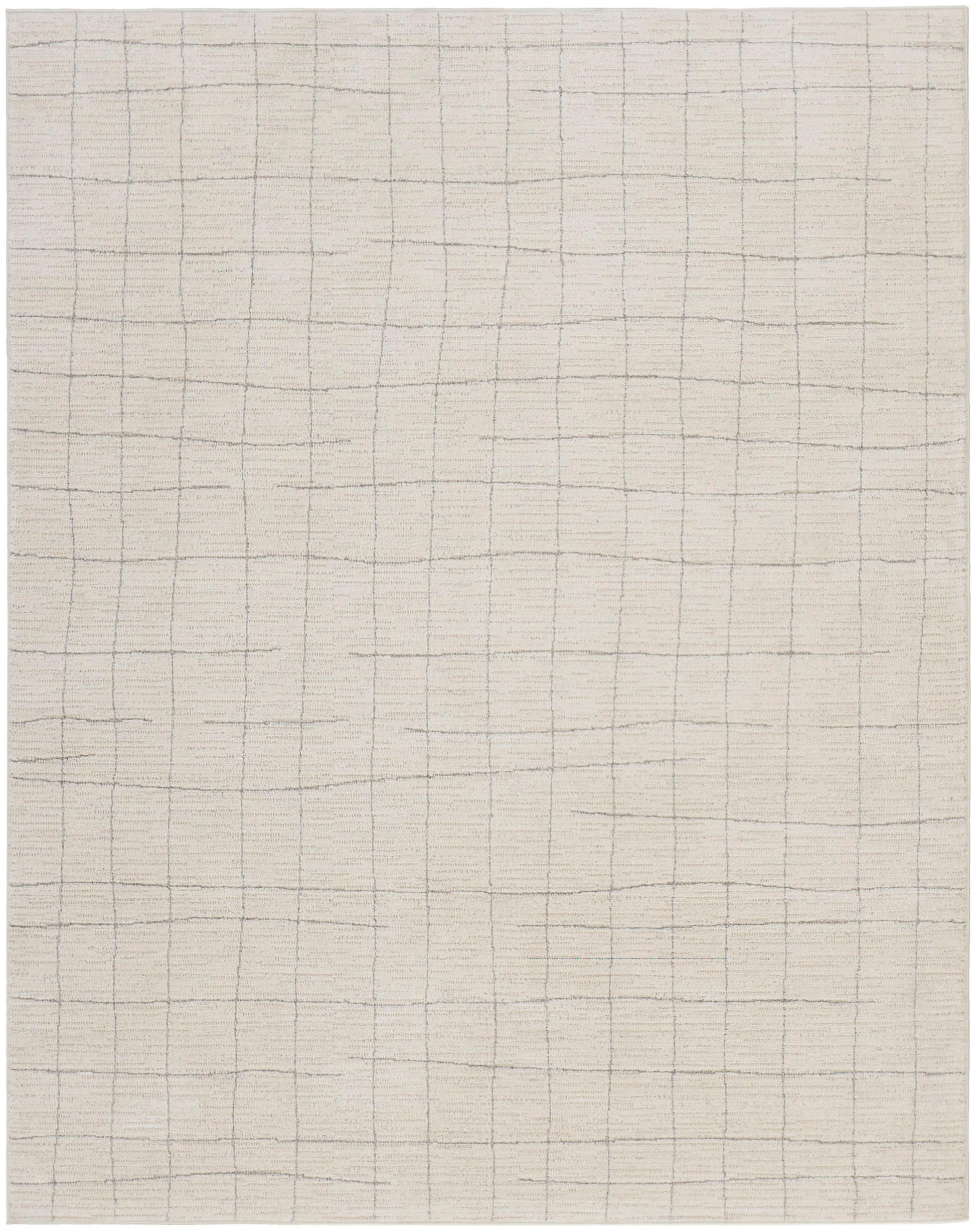 Cream rug with a subtle gray square grid pattern.