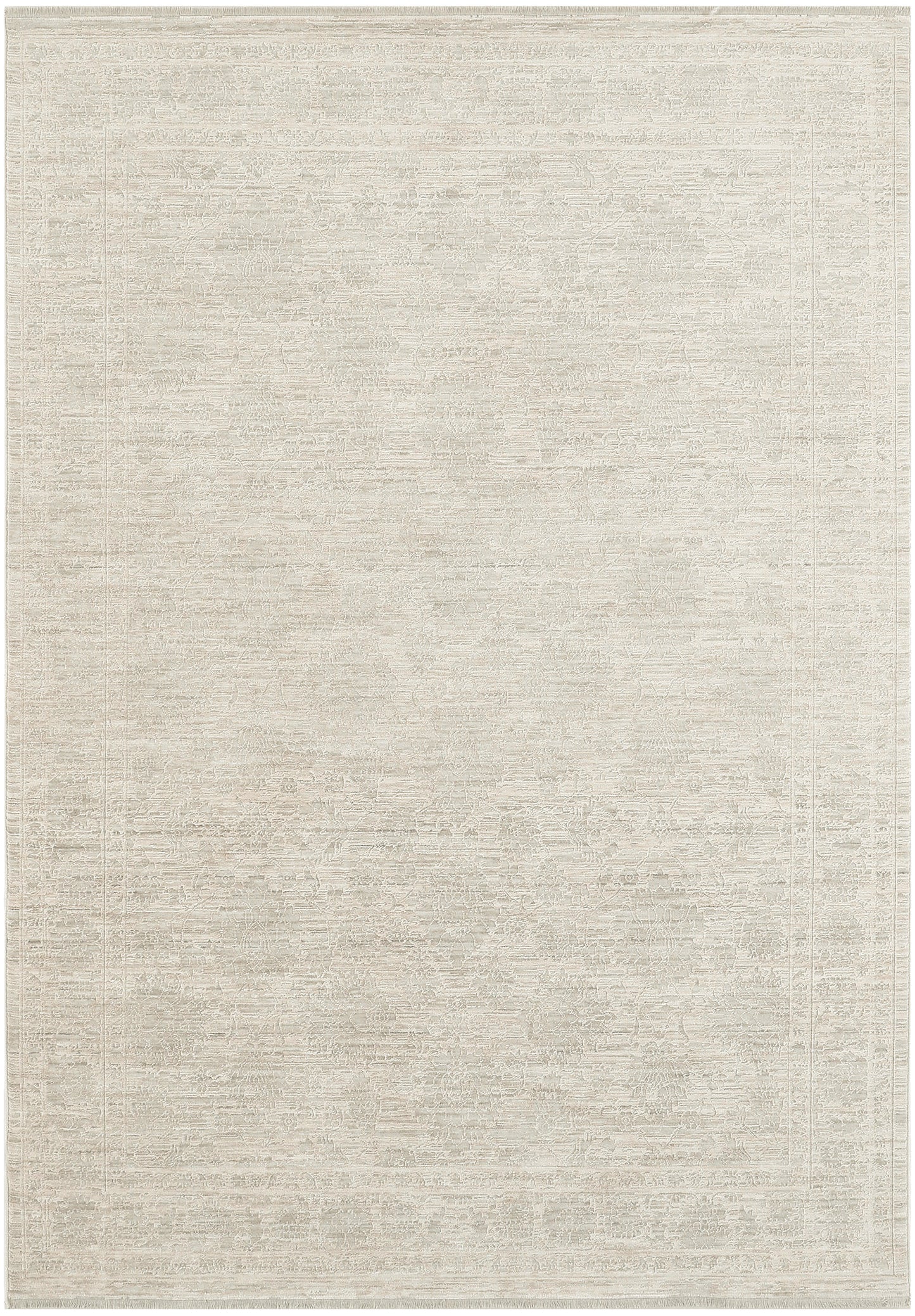 Beige distressed oriental area rug with subtle antique medallion pattern; rectangular, soft neutral tones.