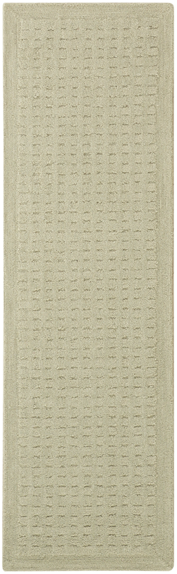 Beige textured rectangular rug runner with a subtle grid pattern and rounded corners.