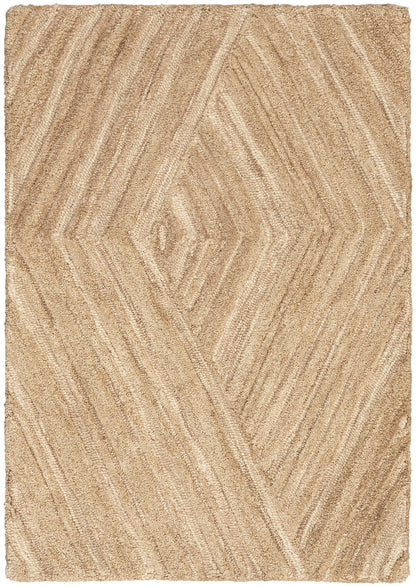 Beige shag rug with a geometric diamond/chevron pattern and plush, textured pile.
