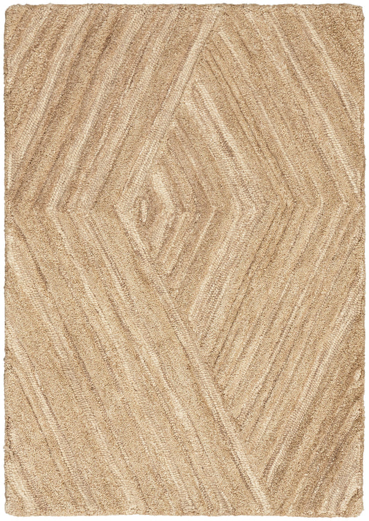 Beige shag rug with a geometric diamond/chevron pattern and plush, textured pile.