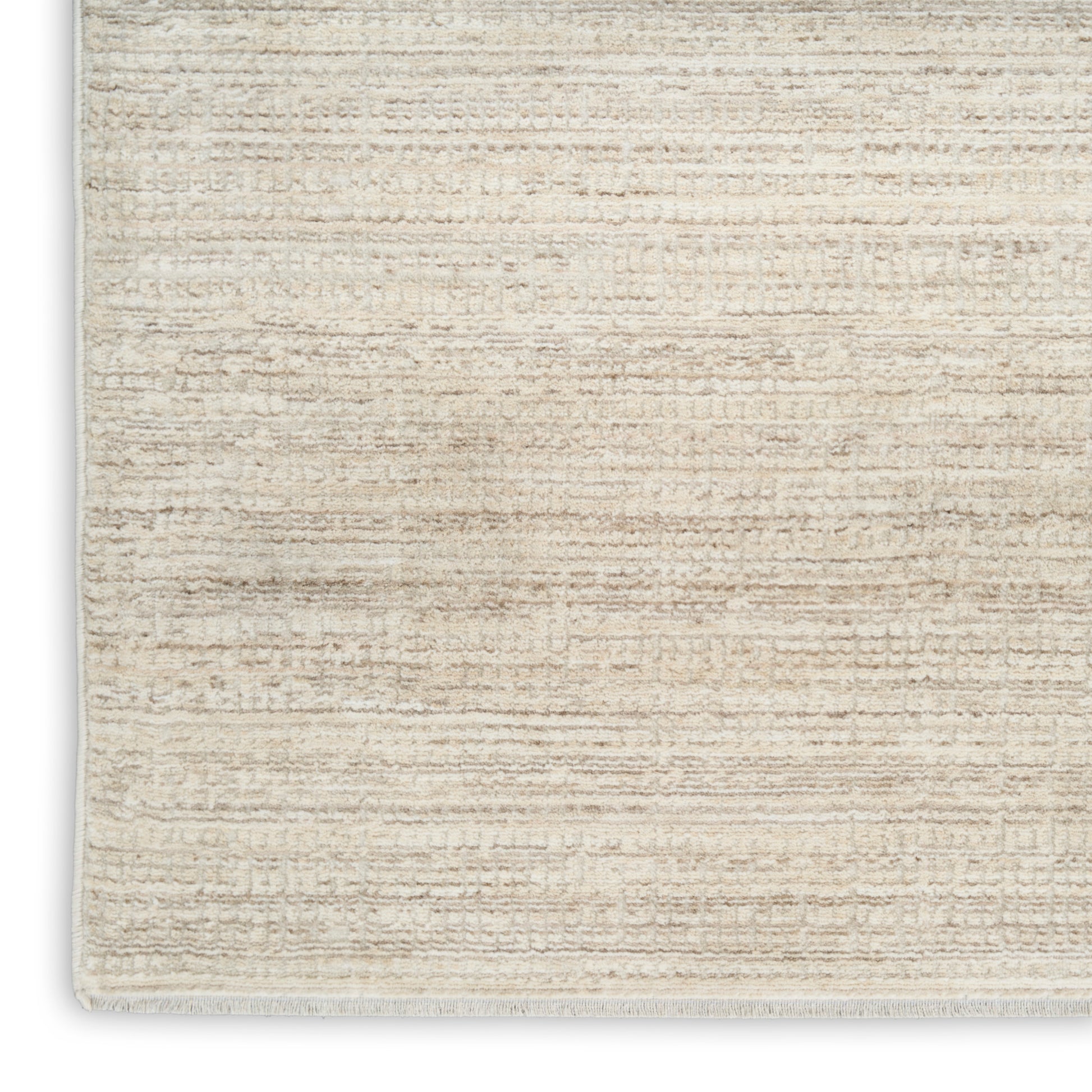 Rectangular cream-beige woven area rug with subtle horizontal stripes and light edge binding.