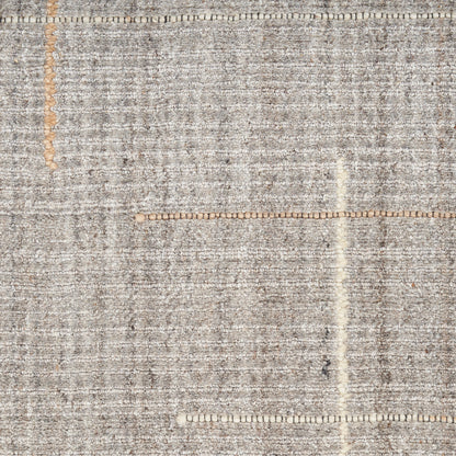 Rectangular gray woven rug with beige stitching lines forming a soft grid pattern.