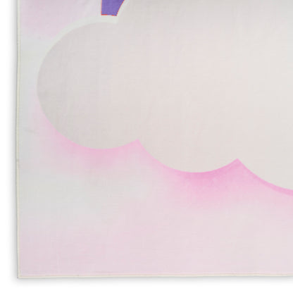 Pastel pink background with white cloud shapes and a soft pink gradient, minimalist abstract design with a hint of purple edge.
