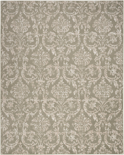 Taupe-gray damask rug & ivory floral motifs; classic vintage style decorative rug for living room.