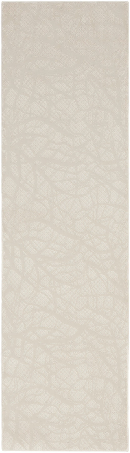 Beige crackle-texture rug swatch, long narrow rectangle in cream with subtle irregular lines.