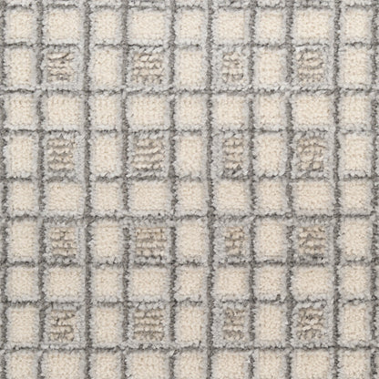 Cream and light-gray checkerboard tufted rug with soft pile for modern home decor.