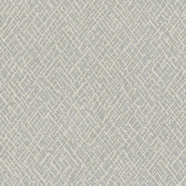 Light gray wallcovering with cream crosshatch lattice pattern and a subtle tweed-like texture.