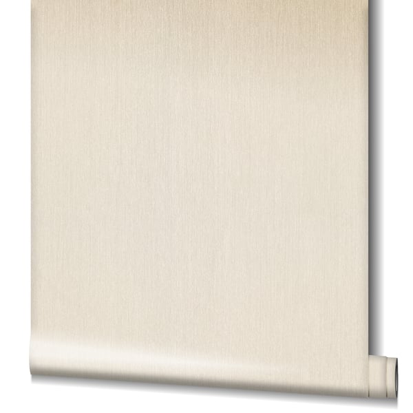Beige fabric roller shade with a small bottom roll, neutral linen texture.