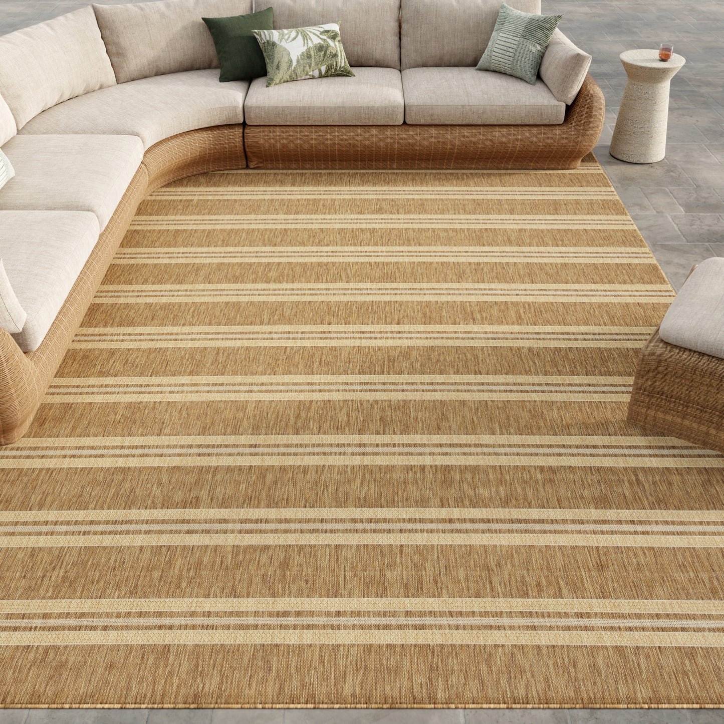 Beige natural-fiber rug with a horizontally striped pattern, 8' x 10'.