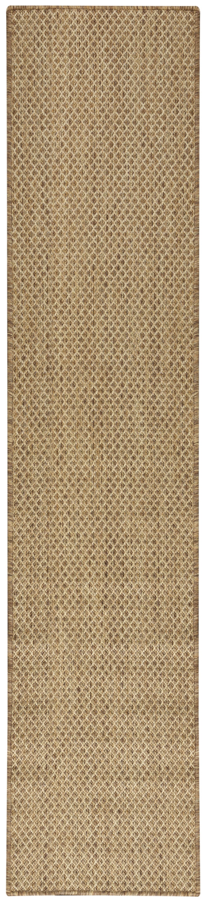 Natural beige-brown woven runner rug with a tight diamond lattice pattern; ideal for hallways.