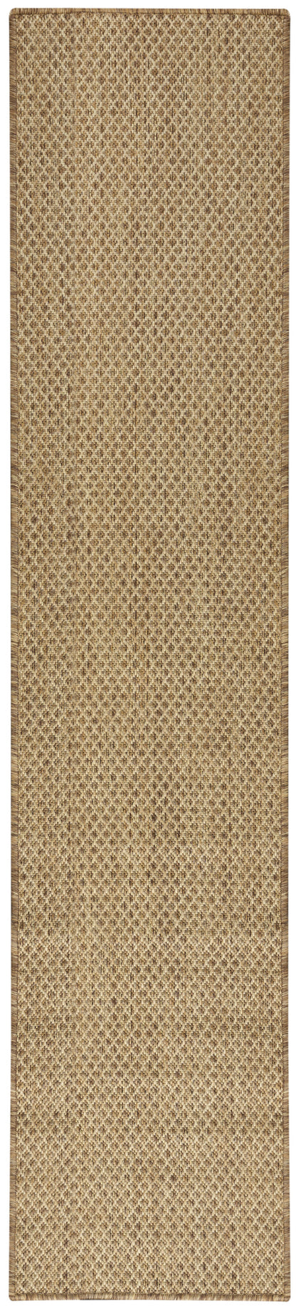 Natural beige-brown woven runner rug with a tight diamond lattice pattern; ideal for hallways.