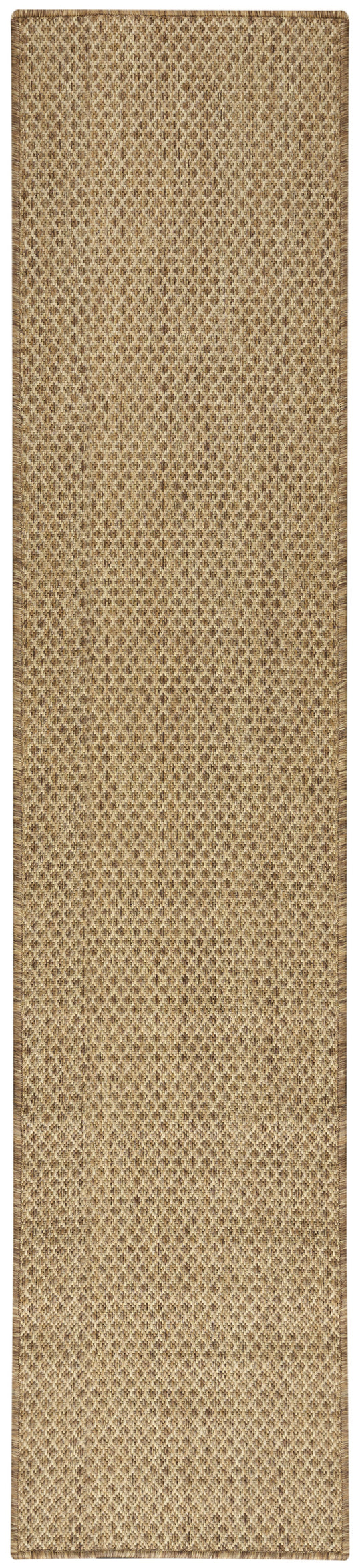 Natural beige-brown woven runner rug with a tight diamond lattice pattern; ideal for hallways.