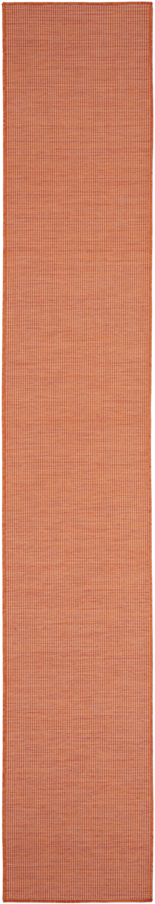 Orange woven rug runner with a tiny checkered grid pattern and matching border.