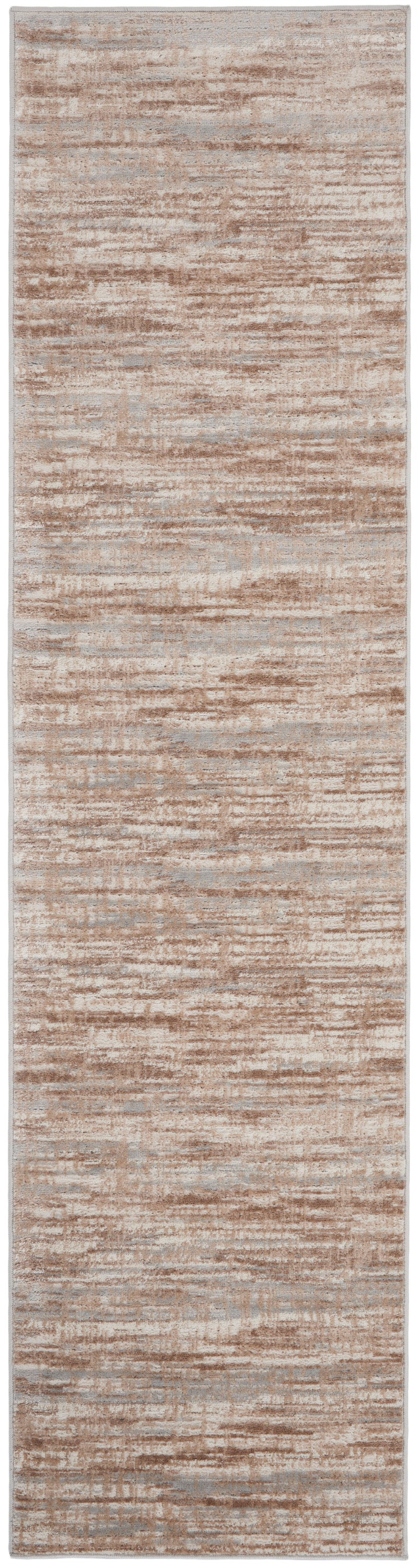 Beige-brown woven runner rug with subtle horizontal striations and soft, durable texture.