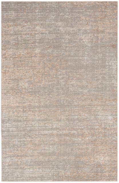 Neutral beige-gray distressed area rug with subtle rust-tan accents and a soft, textured contemporary pattern.