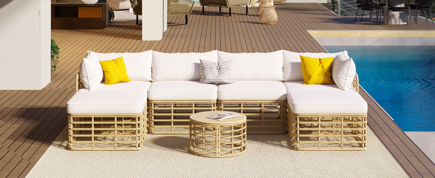 7 Pieces Outdoor Patio Furniture, All-Weather Rattan Sectional Sofa