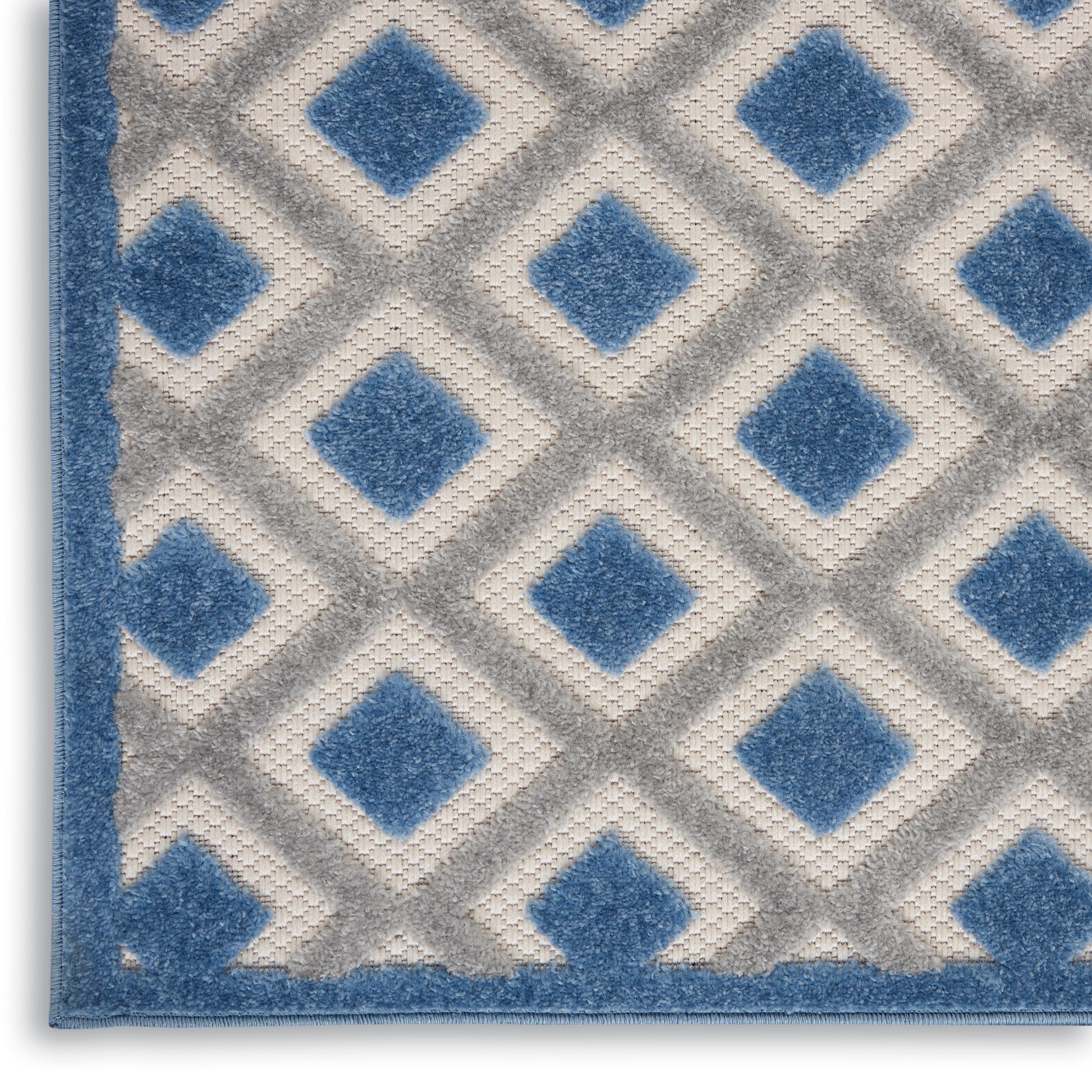 Blue patterned modern runner rug.
