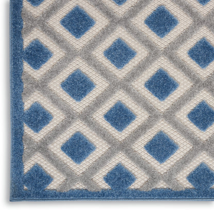 Blue patterned modern runner rug.