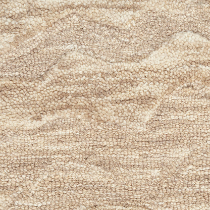 Beige textured loop-pile carpet close-up with subtle wave pattern and plush feel.