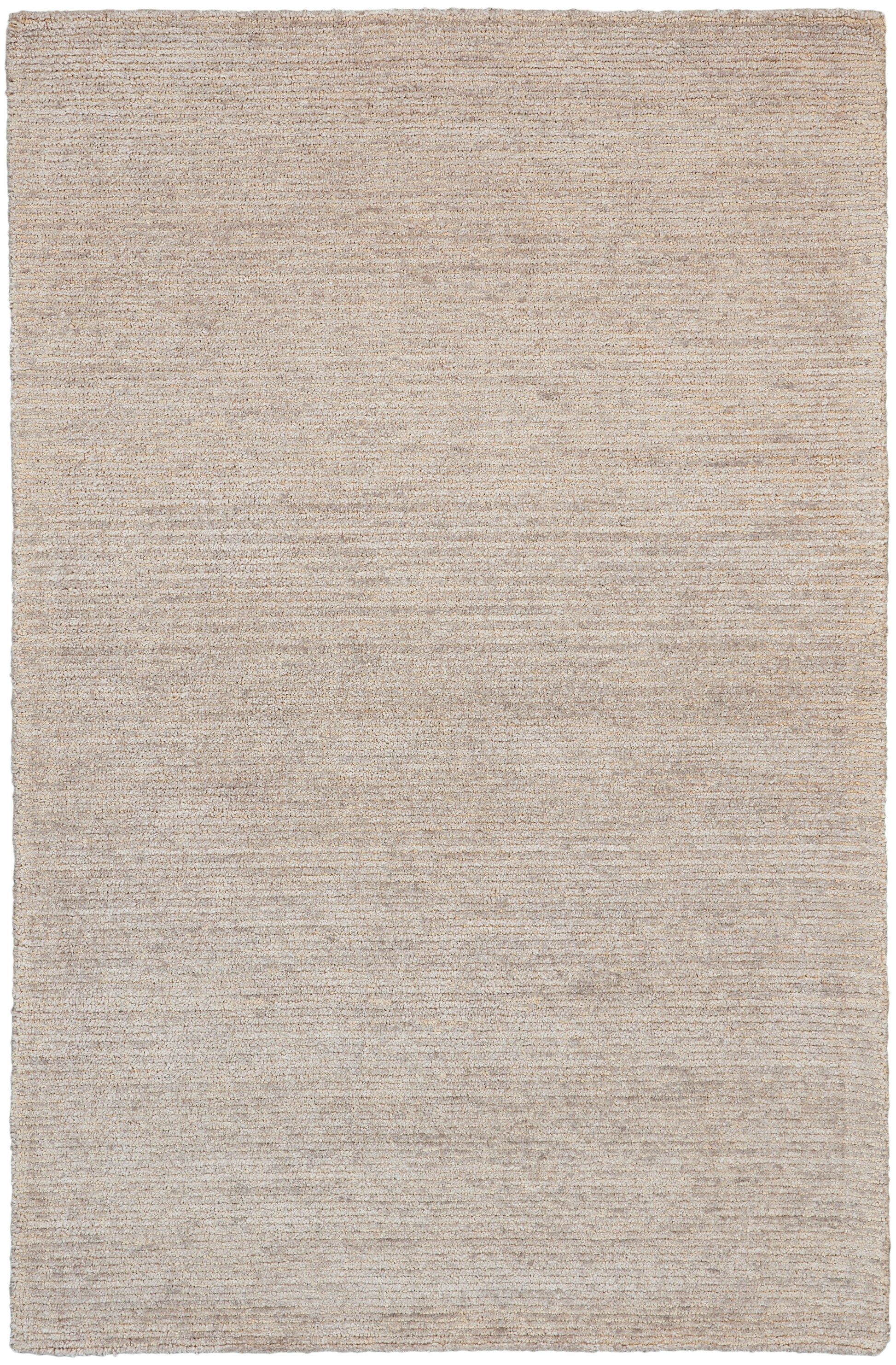 Rectangular natural beige flat-weave rug with subtle stripes, versatile neutral accent for living areas.