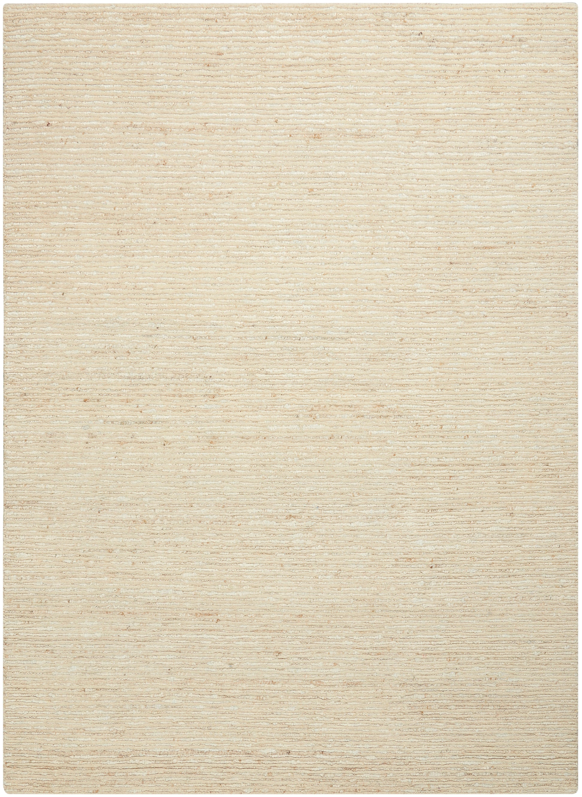 Beige rectangular woven rug with subtle horizontal striped texture; neutral floor covering.