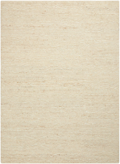 Beige rectangular woven rug with subtle horizontal striped texture; neutral floor covering.