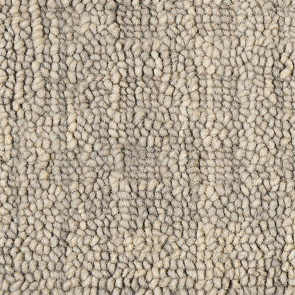 Neutral beige-gray loop-pile runner rug with a dense Berber-style weave.