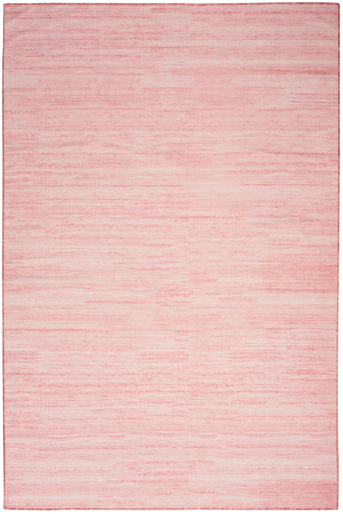 Soft pink rectangular rug with subtle horizontal texture and a warm rosy hue.