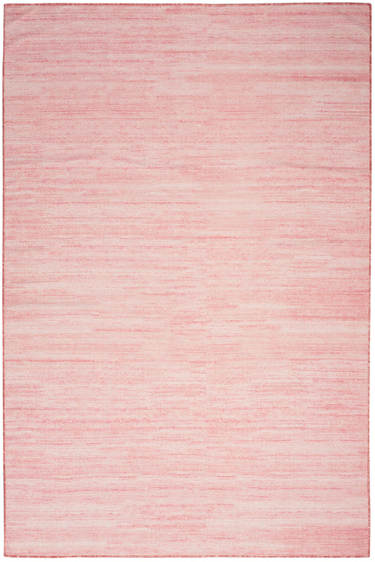 Soft pink rectangular rug with subtle horizontal texture and a warm rosy hue.