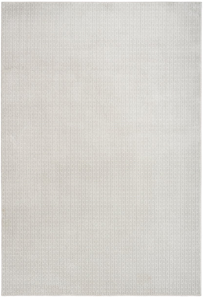 Light gray woven rug with a fine grid texture; 8' x 10'.