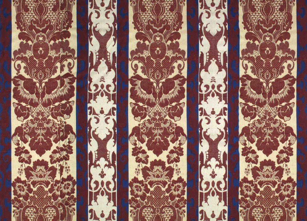 SCALAMANDRE OUTLET  FABRIC RENWICK GALLERY  FABRIC WINE, BEIGE , BLUE   - A0 00010049