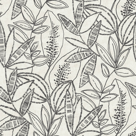 GALERIE WALLCOVERINGS Karuna Branched, Leaves, All-over   Black   - KRA71802