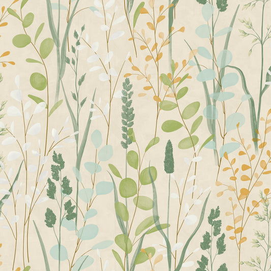 GALERIE WALLCOVERINGS Karuna Branched, Leaves, All-over   Green   - KRA76202