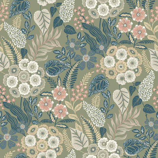 GALERIE WALLCOVERINGS Karuna Classical, Floral, All-over   Green   - KRA76603