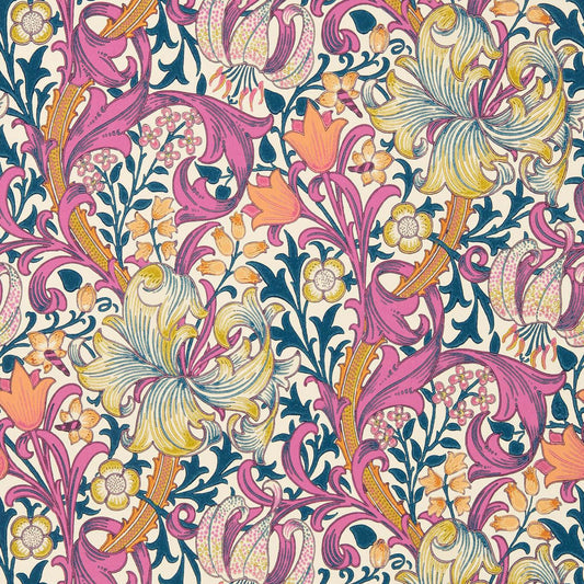MORRIS & CO Golden Lily Wallpaper Contemporary, Floral Pink Fizz  Surflex-Printed Wallpaper - AARC510006