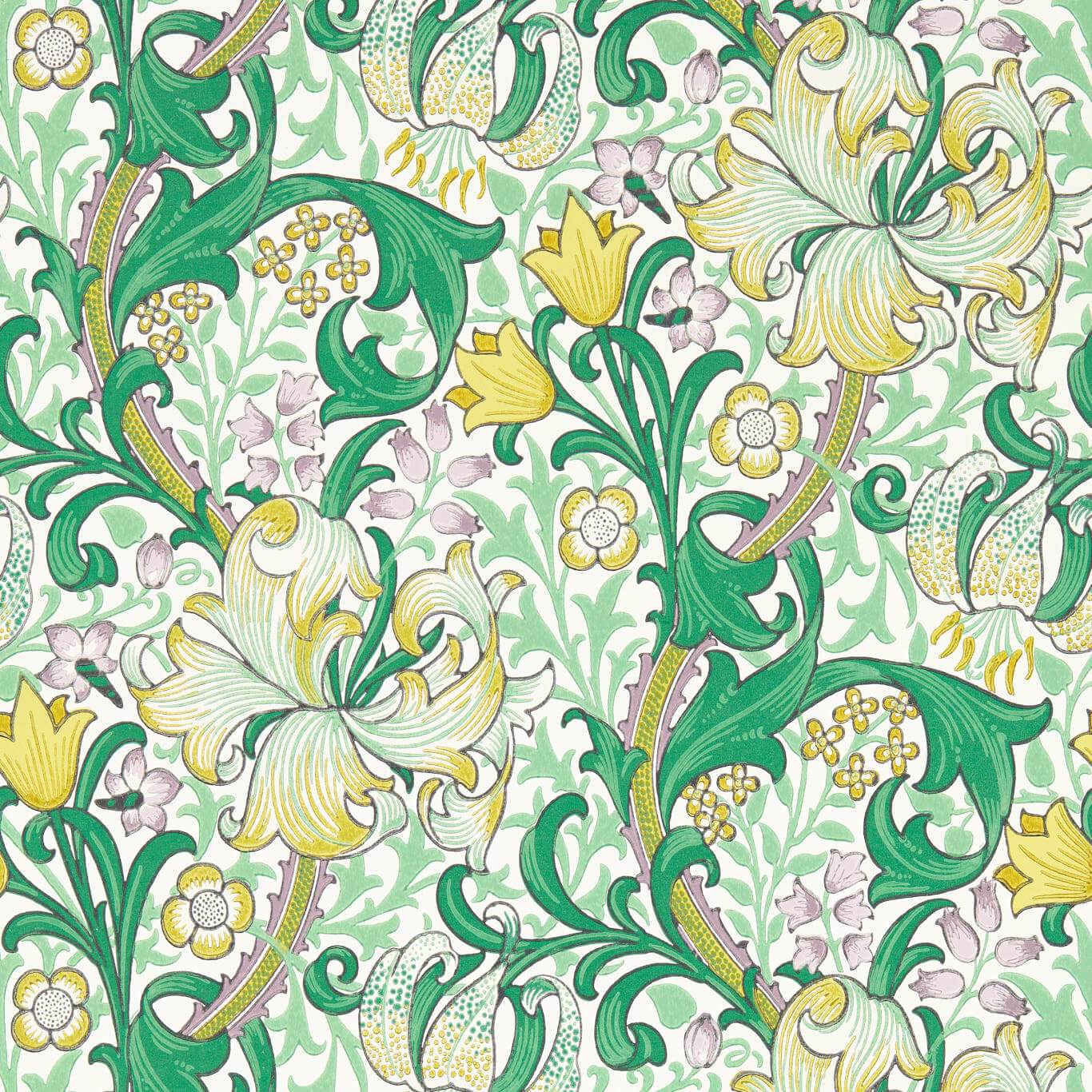 MORRIS & CO Golden Lily Wallpaper Contemporary, Floral Secret Garden  Surflex-Printed Wallpaper - AARC510014