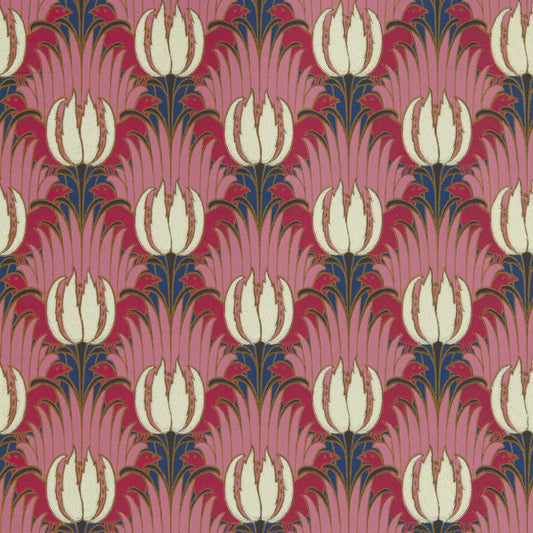 MORRIS & CO Tulip & Bird Wallpaper Contemporary, Floral Amaranth , Blush  Surflex-Printed Wallpaper - AARC510030