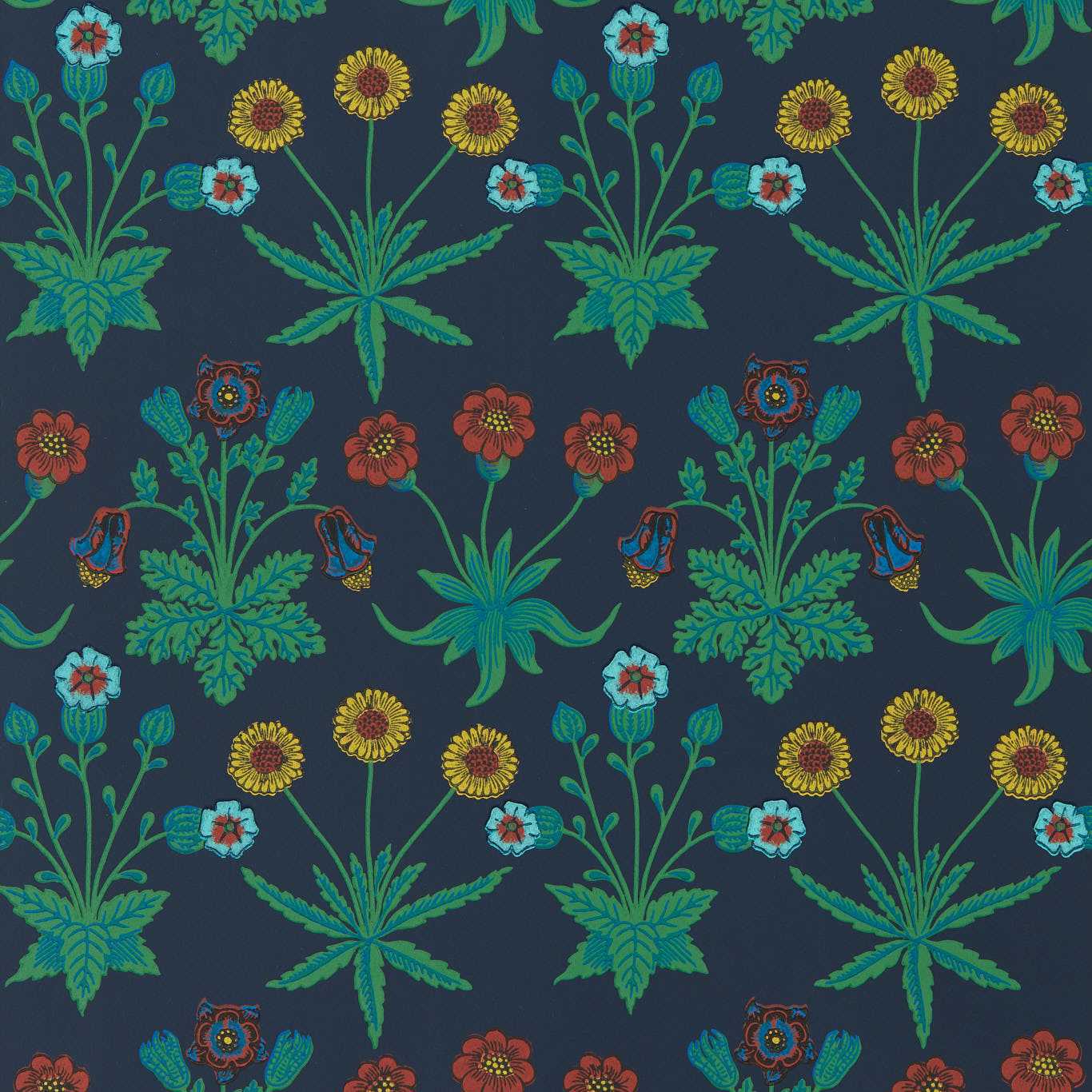 MORRIS & CO Daisy Wallpaper Classic Floral Midnight  Surflex-Printed Wallpaper - AARC510034