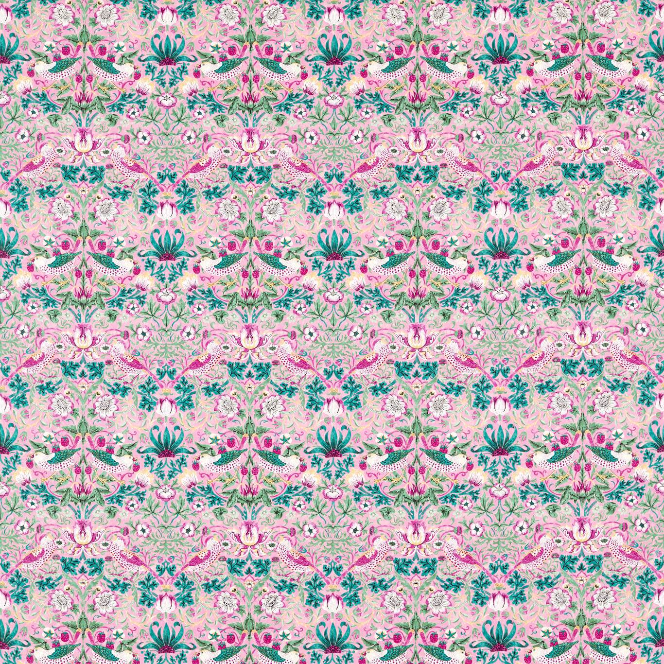 MORRIS & CO Strawberry Thief Fabric Birds Miami Strip   - AARC520017