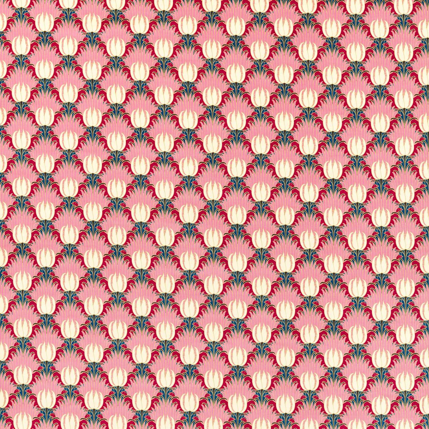 MORRIS & CO Tulip & Bird Fabric Contemporary, Floral Amaranth , Blush   - AARC520020