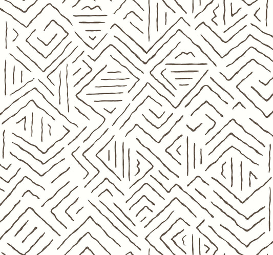 York Wallcoverings Artifacts Sirih Black Wallpaper Bohemian Geometrics Whites and Off-Whites  Wallpaper - AB3081