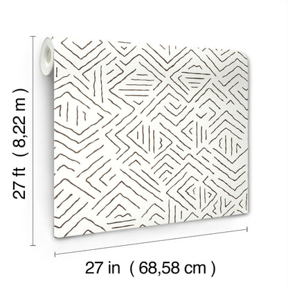 York Wallcoverings Artifacts Sirih Black Wallpaper Bohemian Geometrics Whites and Off-Whites  Wallpaper - AB3081