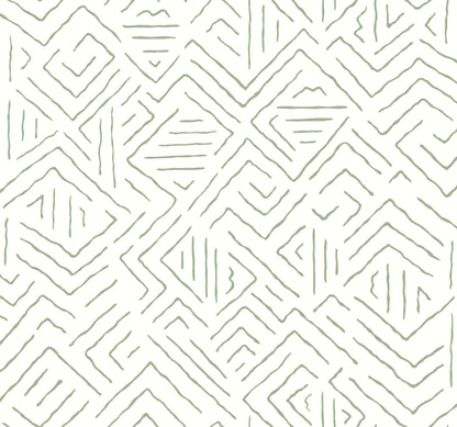 York Wallcoverings Artifacts Sirih Sage Wallpaper Bohemian Geometrics Whites and Off-Whites  Wallpaper - AB3082